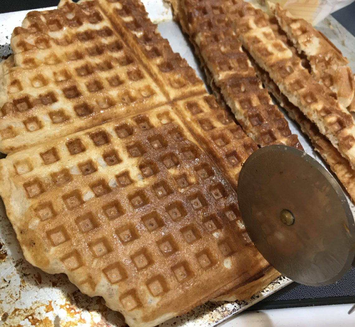 cutting waffles with pizza cutter